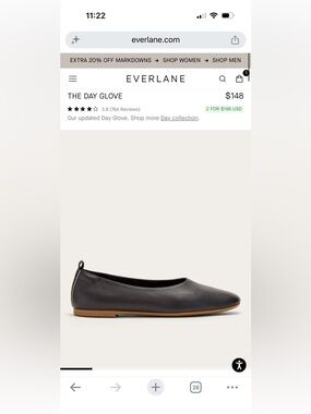 Everlane Black Italian leather day glove size 6